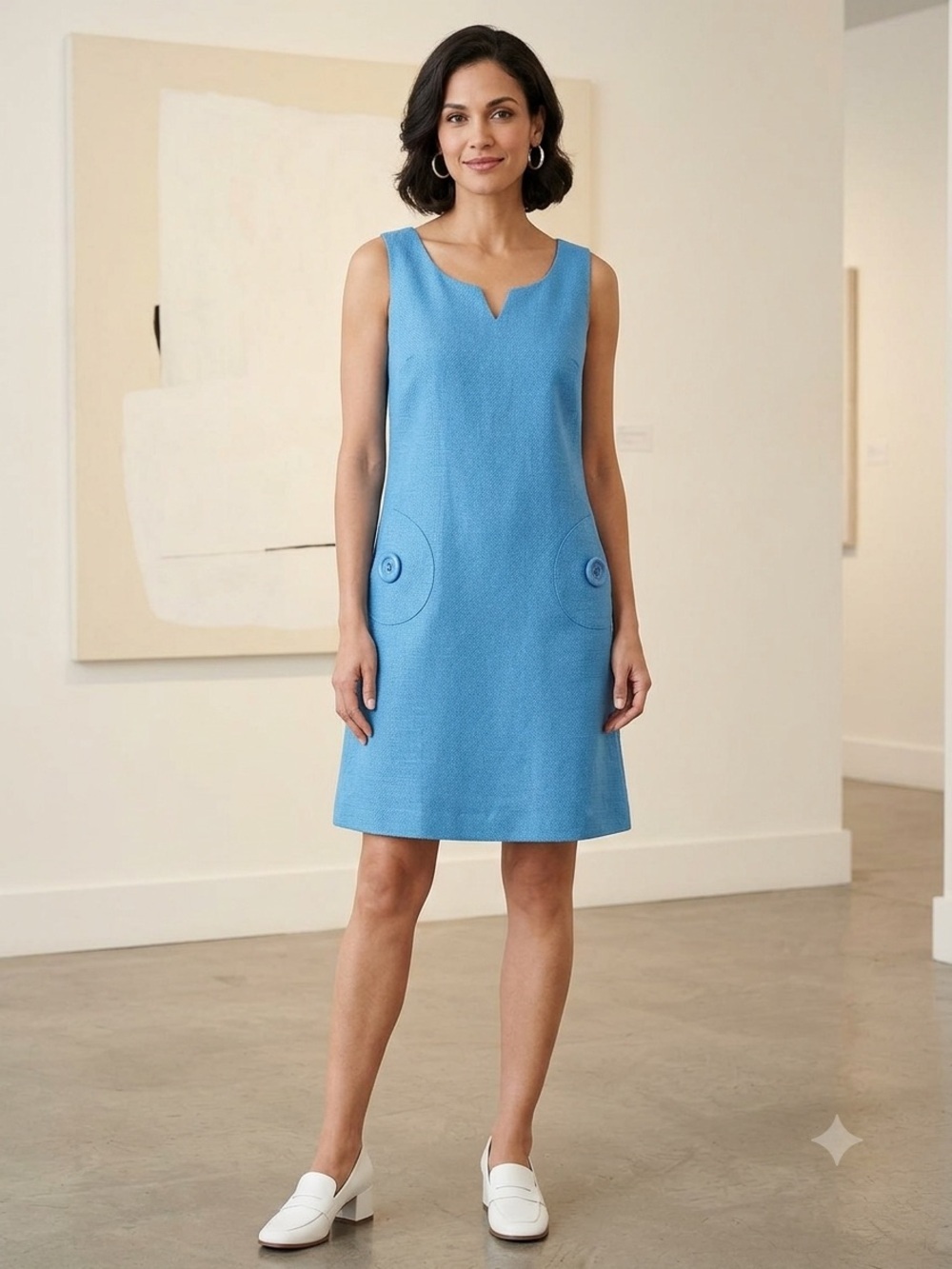 Coldwater Creek Bright Turquoise Sleeveless Mini Shift Dress Small stain on hem.